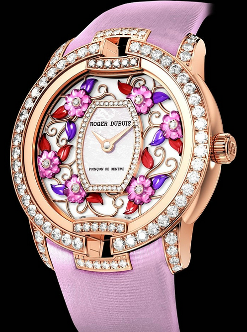 Pretty Ladies’ Pink Gold Bezels Roger Dubuis Blossom Velvet Pink Copy Watches