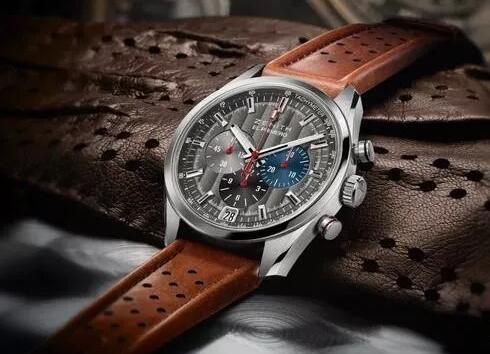 With the gray dial and brown strap, the Zenith looks noble and warm.
